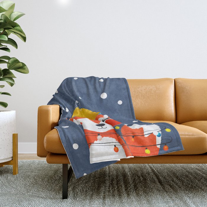 Cute Christmas Fox In The Snow Throw Blanket