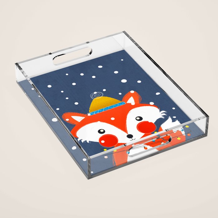 Cute Christmas Fox In The Snow Acrylic Tray