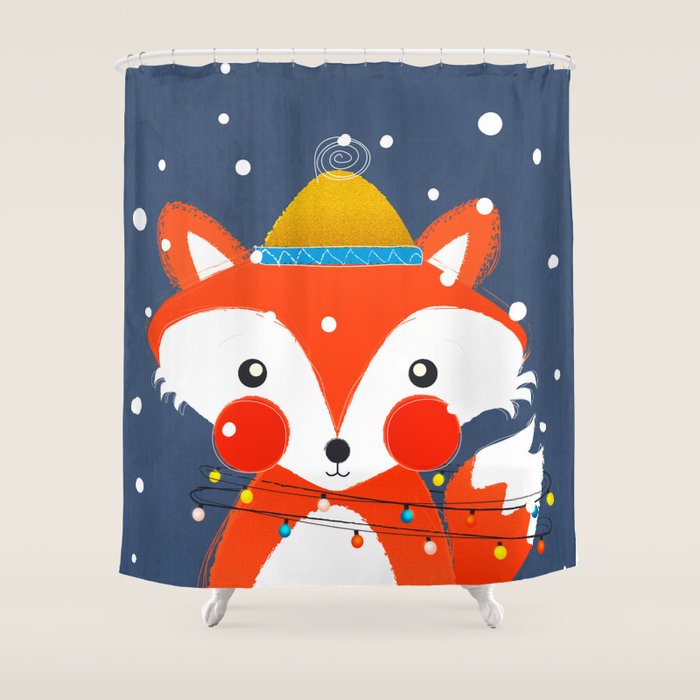 Cute Christmas Fox In The Snow Shower Curtain