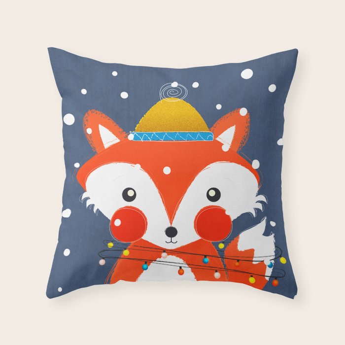 Cute Christmas Fox In The Snow Throw Pillow