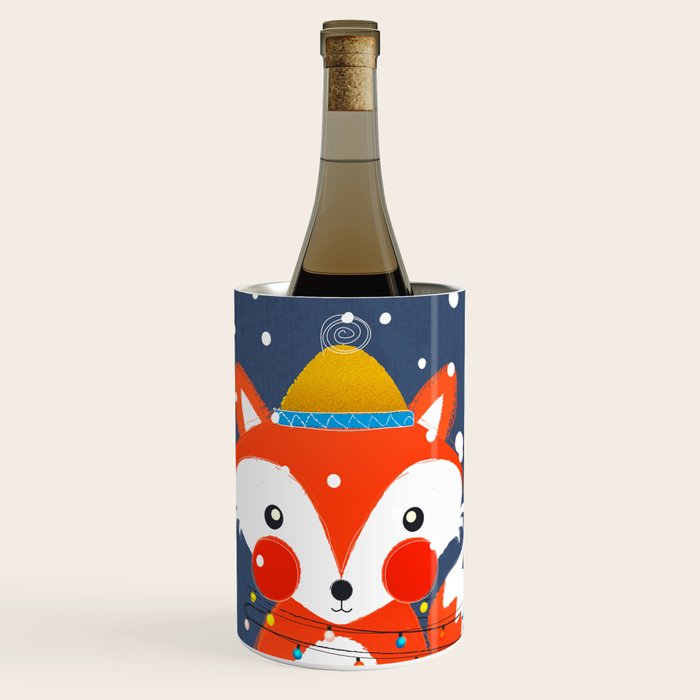 Cute Christmas Fox In The Snow Wine Chiller