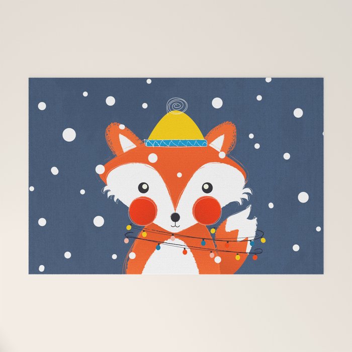 Cute Christmas Fox In The Snow Welcome Mat