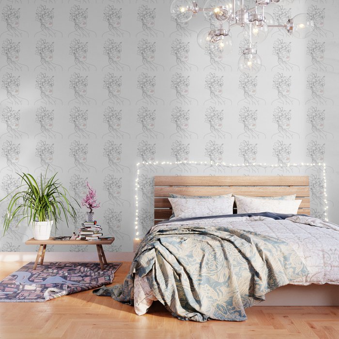 Minimal Line Art Woman With Magnolia Wallpaper