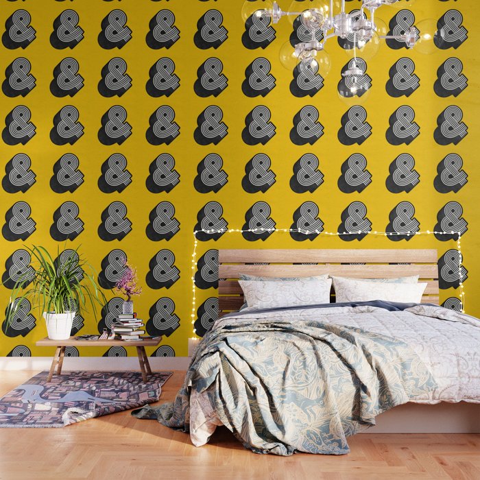 Ampersand Black And White And Yellow 3d Typography Design Minimalist Home Decor Wall Decor Wallpaper