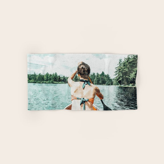 Row Your Own Boat | Woman Empowerment Confidence Painting | Positive Growth Mindset Boho Adventure  Bath Towel