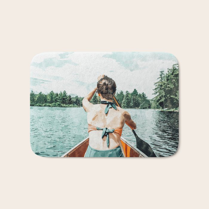 Row Your Own Boat | Woman Empowerment Confidence Painting | Positive Growth Mindset Boho Adventure  Bath Mat