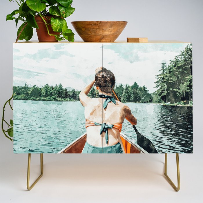 Row Your Own Boat | Woman Empowerment Confidence Painting | Positive Growth Mindset Boho Adventure  Credenza