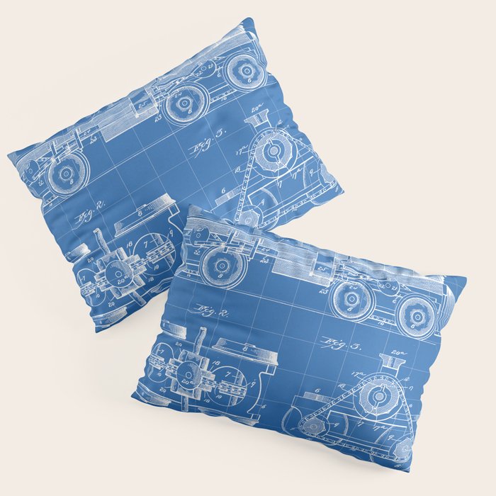 Train Locomotive Patent - Steam Train Art - Blueprint Pillow Sham