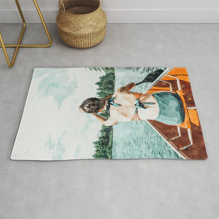 Row Your Own Boat | Woman Empowerment Confidence Painting | Positive Growth Mindset Boho Adventure  Rug