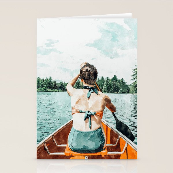Row Your Own Boat | Woman Empowerment Confidence Painting | Positive Growth Mindset Boho Adventure  Stationery Card