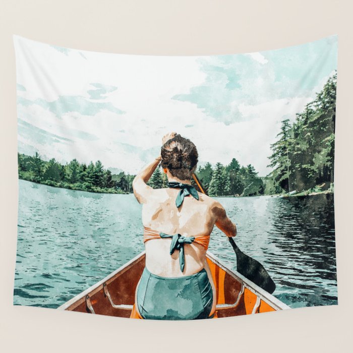 Row Your Own Boat | Woman Empowerment Confidence Painting | Positive Growth Mindset Boho Adventure  Wall Tapestry