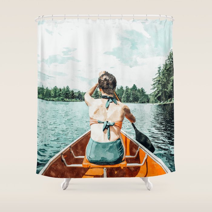 Row Your Own Boat | Woman Empowerment Confidence Painting | Positive Growth Mindset Boho Adventure  Shower Curtain