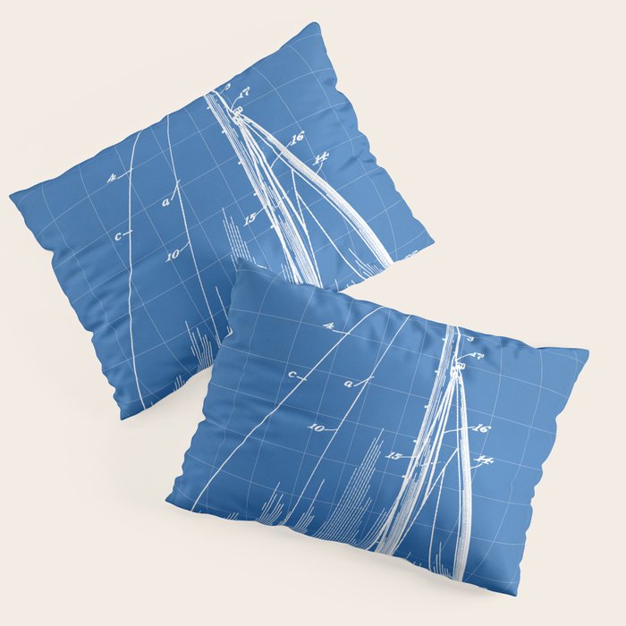 Sailboat Patent - Yacht Art - Blueprint Pillow Sham