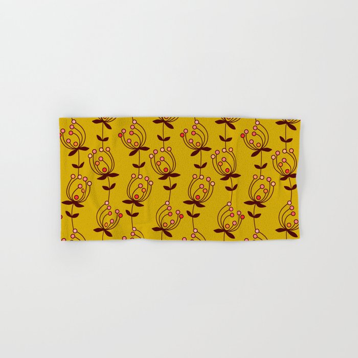 Flowers On Yellow Seamless Pattern - Mustard Yellow Bath Towel