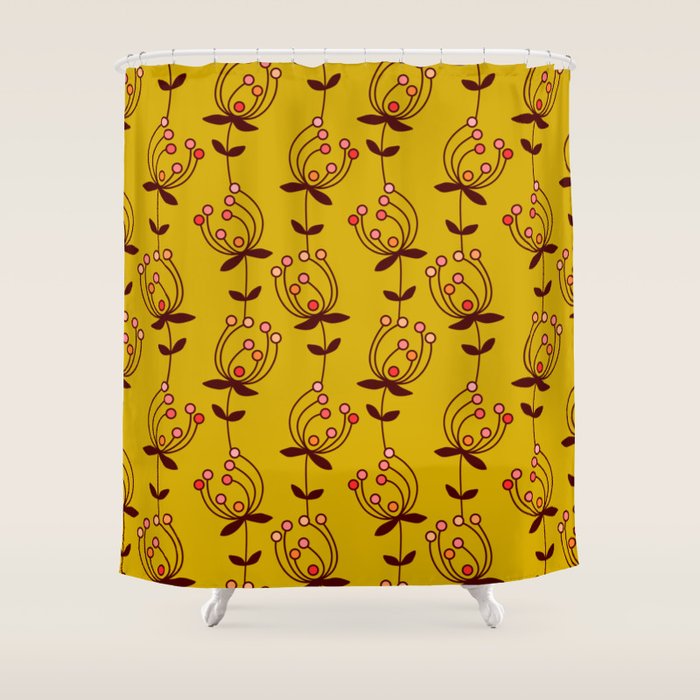 Flowers On Yellow Seamless Pattern - Mustard Yellow Shower Curtain