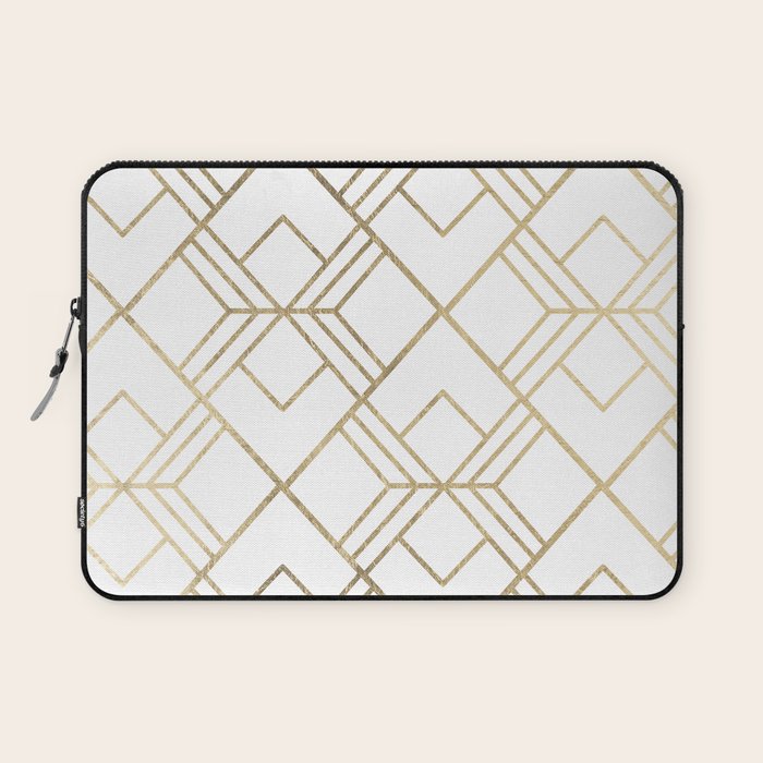 Geometrical White Faux Gold Elegant Stylish Diamonds Laptop Sleeve