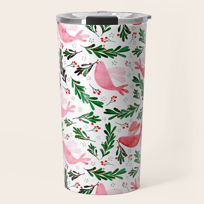 Festive Birds - Christmas Pattern No2 Travel Mug