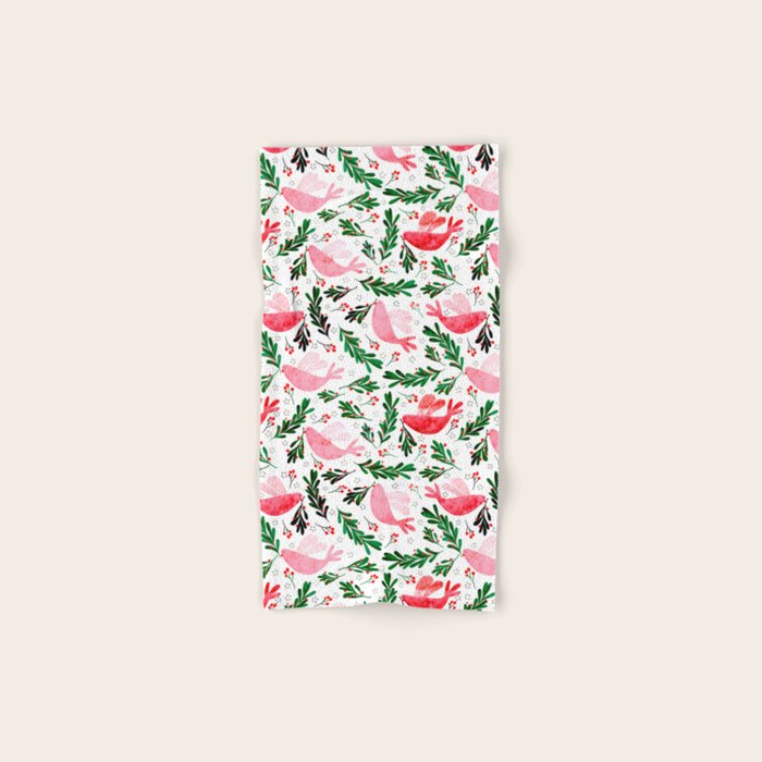 Festive Birds - Christmas Pattern No2 Bath Towel