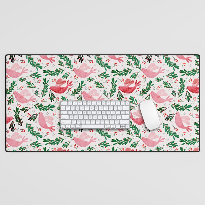 Festive Birds - Christmas Pattern No2 Desk Mat