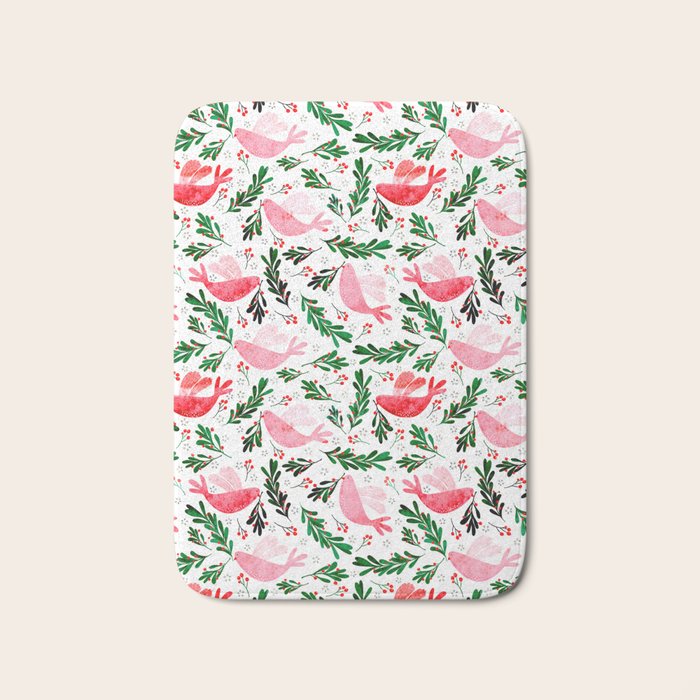 Festive Birds - Christmas Pattern No2 Bath Mat