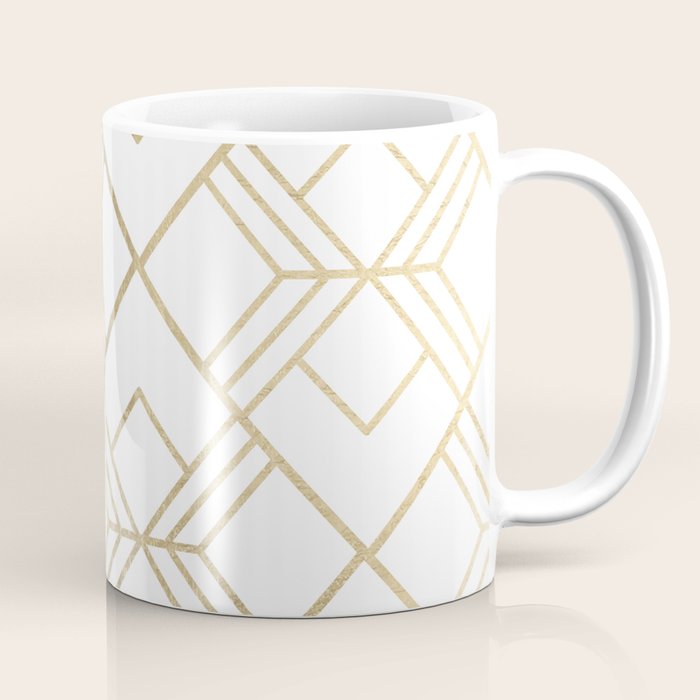 Geometrical White Faux Gold Elegant Stylish Diamonds Coffee Mug