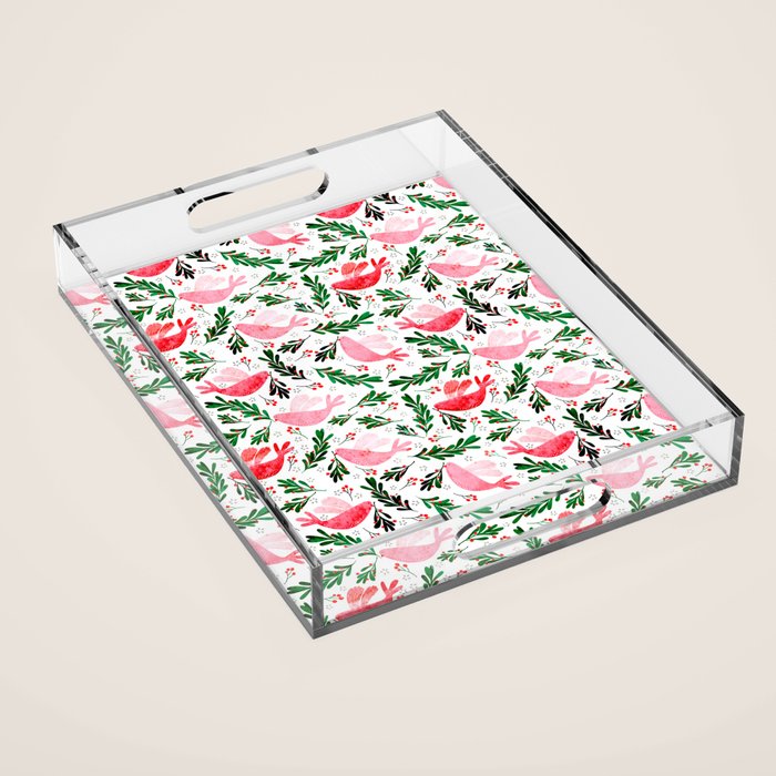 Festive Birds - Christmas Pattern No2 Acrylic Tray