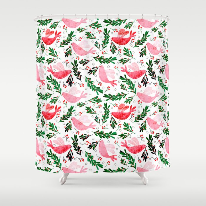 Festive Birds - Christmas Pattern No2 Shower Curtain