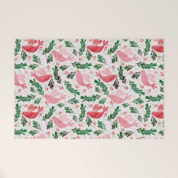 Festive Birds - Christmas Pattern No2 Welcome Mat