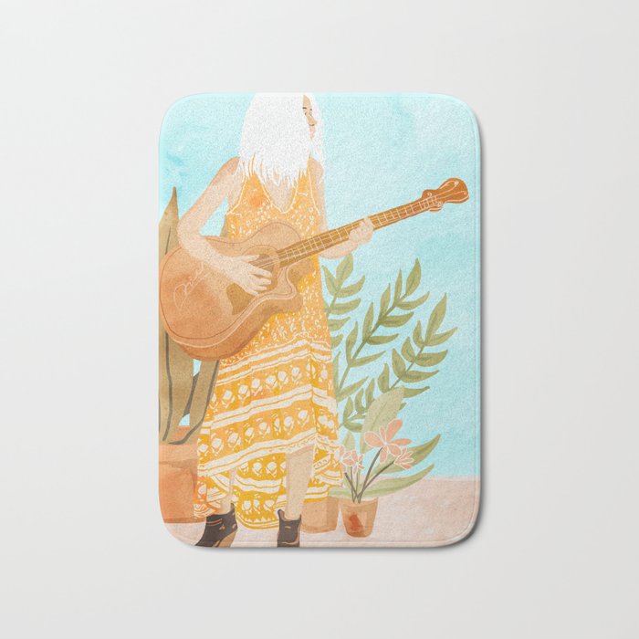 Music Soothes My Soul | Urban Hippie Bohemian Woman Playing The Guitar | Plant Lady Painting Bath Mat