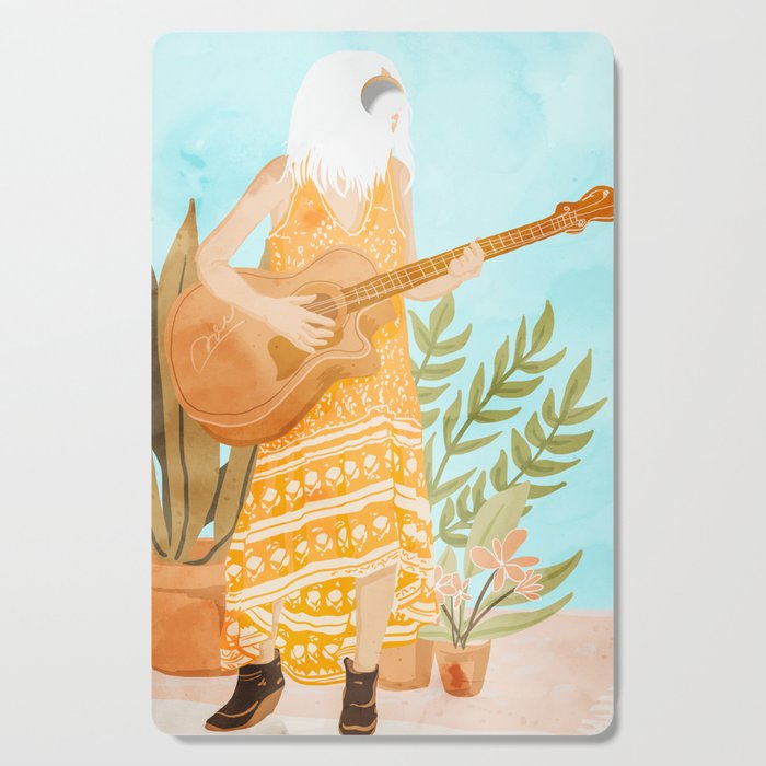 Music Soothes My Soul | Urban Hippie Bohemian Woman Playing The Guitar | Plant Lady Painting Cutting Board