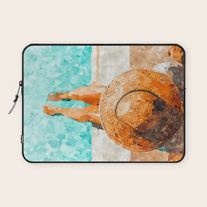 By The Pool All Day, Summer Travel Woman Swimming, Tropical Fashion Bohemian Painting Laptop Sleeve