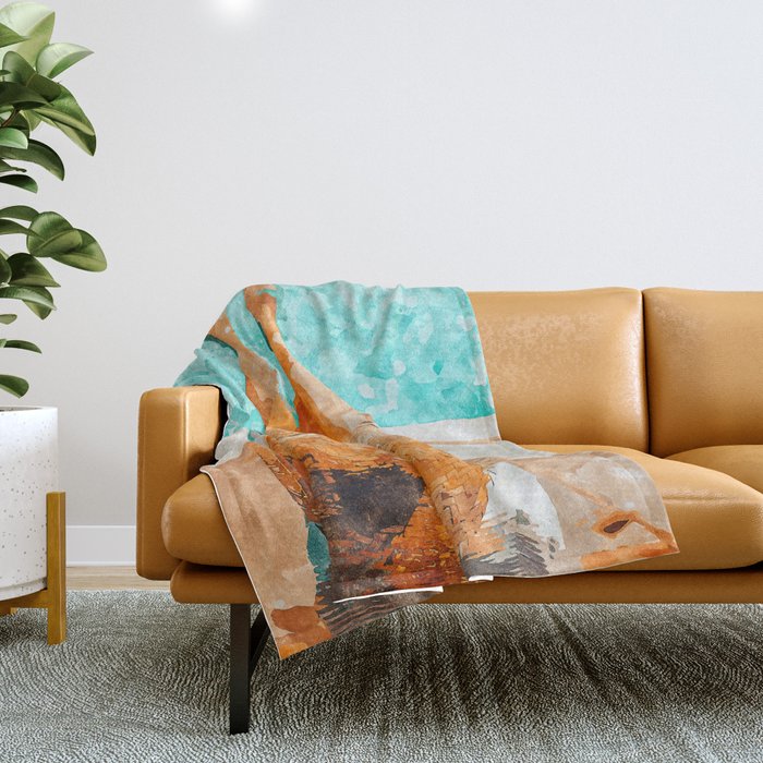 By The Pool All Day, Summer Travel Woman Swimming, Tropical Fashion Bohemian Painting Throw Blanket