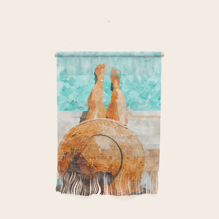 By The Pool All Day, Summer Travel Woman Swimming, Tropical Fashion Bohemian Painting Wall Hanging