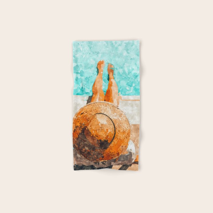 By The Pool All Day, Summer Travel Woman Swimming, Tropical Fashion Bohemian Painting Bath Towel