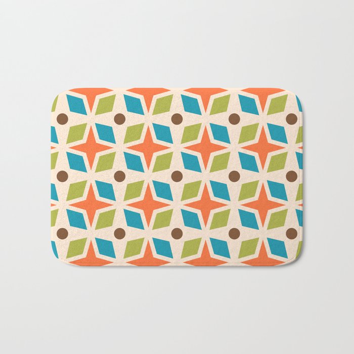 Mid Century Modern Abstract Star Dot Pattern 441 Orange Brown Turquoise Chartreuse Bath Mat