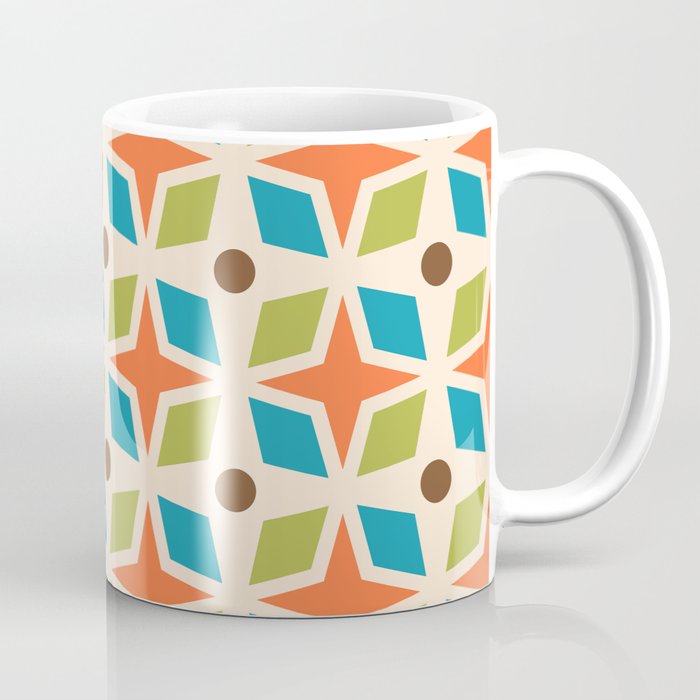 Mid Century Modern Abstract Star Dot Pattern 441 Orange Brown Turquoise Chartreuse Coffee Mug