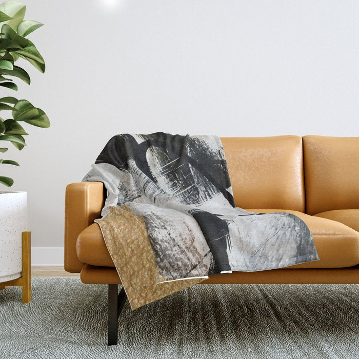 Armor [9]: A Minimal Abstract Piece In Black White And Gold By Alyssa Hamilton Art Throw Blanket