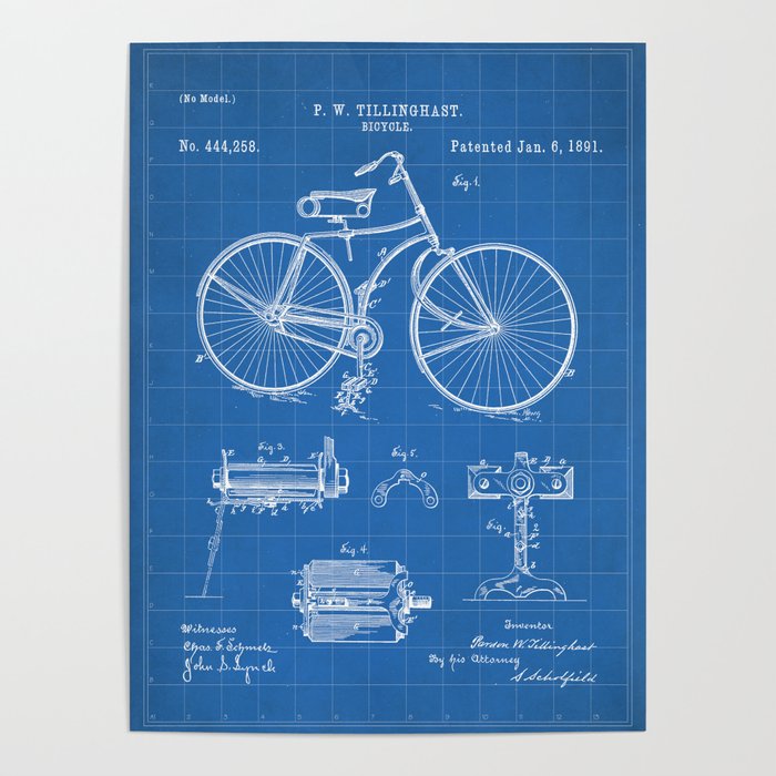 Bicycle Patent - Cyclling Art - Blueprint Poster