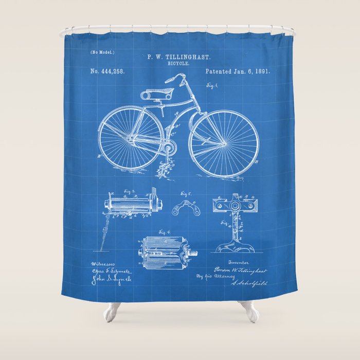 Bicycle Patent - Cyclling Art - Blueprint Shower Curtain