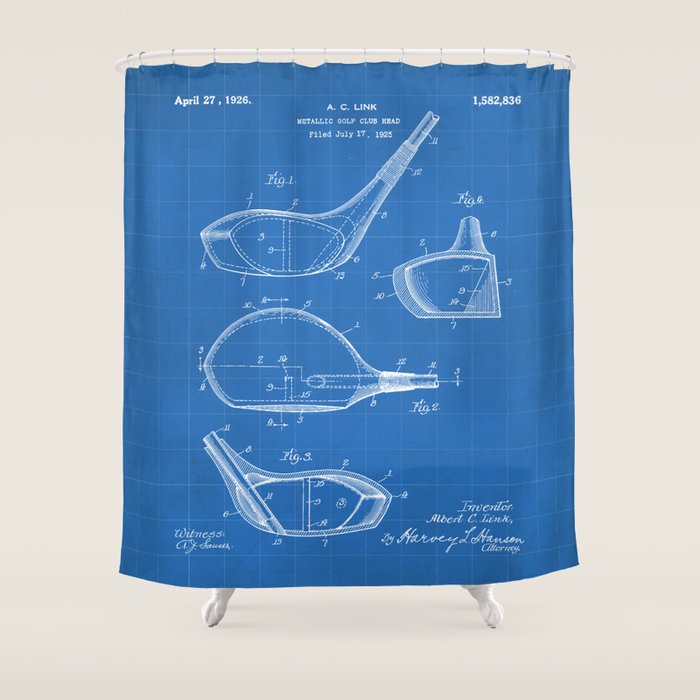 Golf Driver Patent - Golf Art - Blueprint Shower Curtain