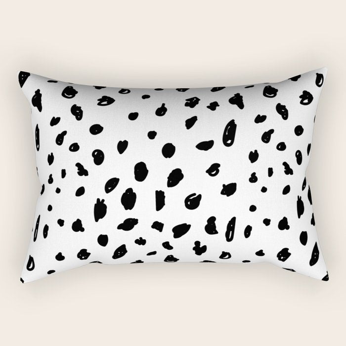 Black Geometrical Hand Painted Polka Dots Confetti Pattern Rectangular Pillow