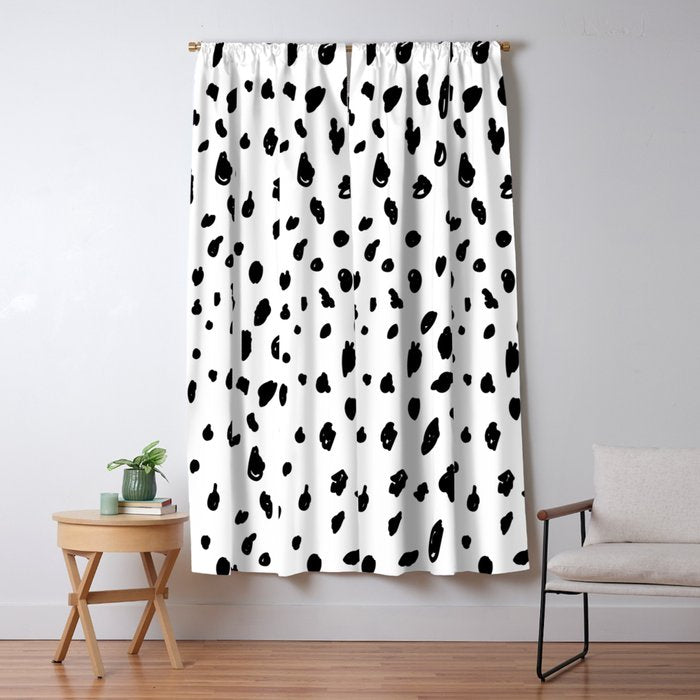 Black Geometrical Hand Painted Polka Dots Confetti Pattern Window Curtain