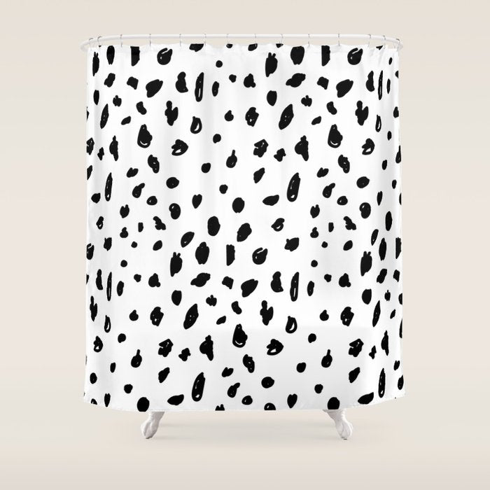 Black Geometrical Hand Painted Polka Dots Confetti Pattern Shower Curtain