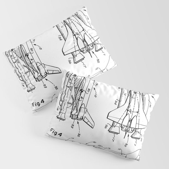 Nasa Space Shuttle Patent - Nasa Shuttle Art - Black And White Pillow Sham