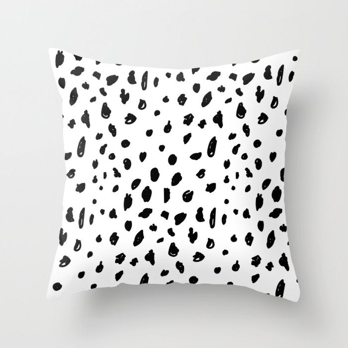 Black Geometrical Hand Painted Polka Dots Confetti Pattern Throw Pillow