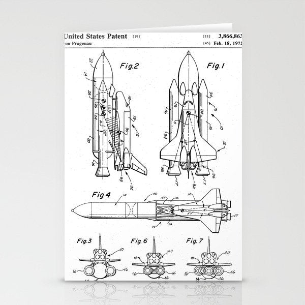 Nasa Space Shuttle Patent - Nasa Shuttle Art - Black And White Stationery Card