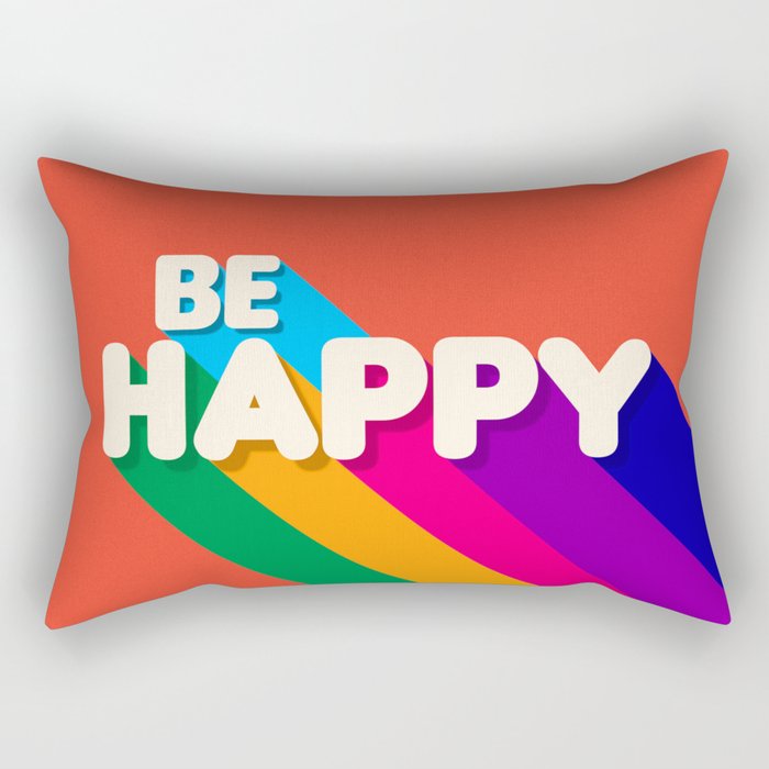 Be Happy - Rainbow Retro Typography Rectangular Pillow