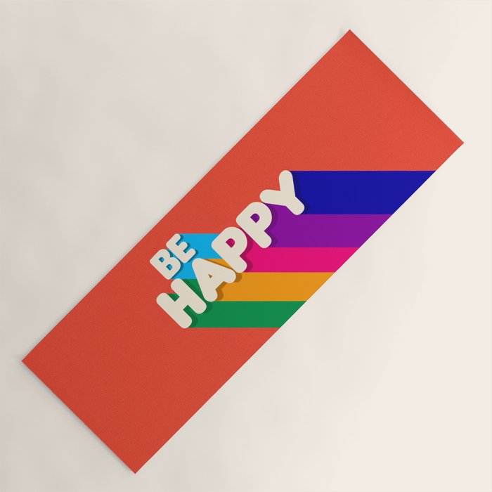 Be Happy - Rainbow Retro Typography Yoga Mat
