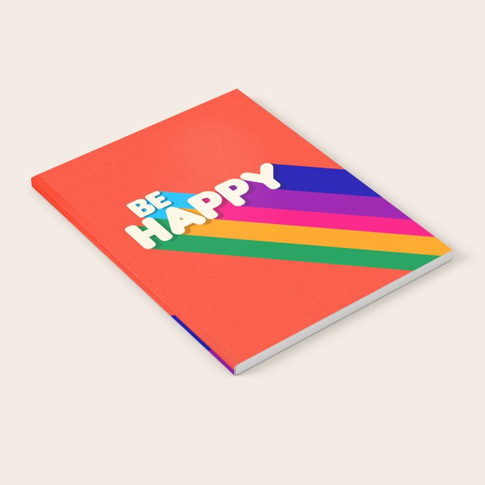 Be Happy - Rainbow Retro Typography Notebook