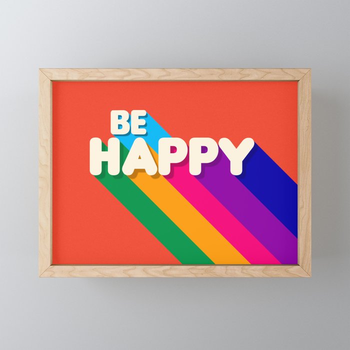 Be Happy - Rainbow Retro Typography Mini Art Print